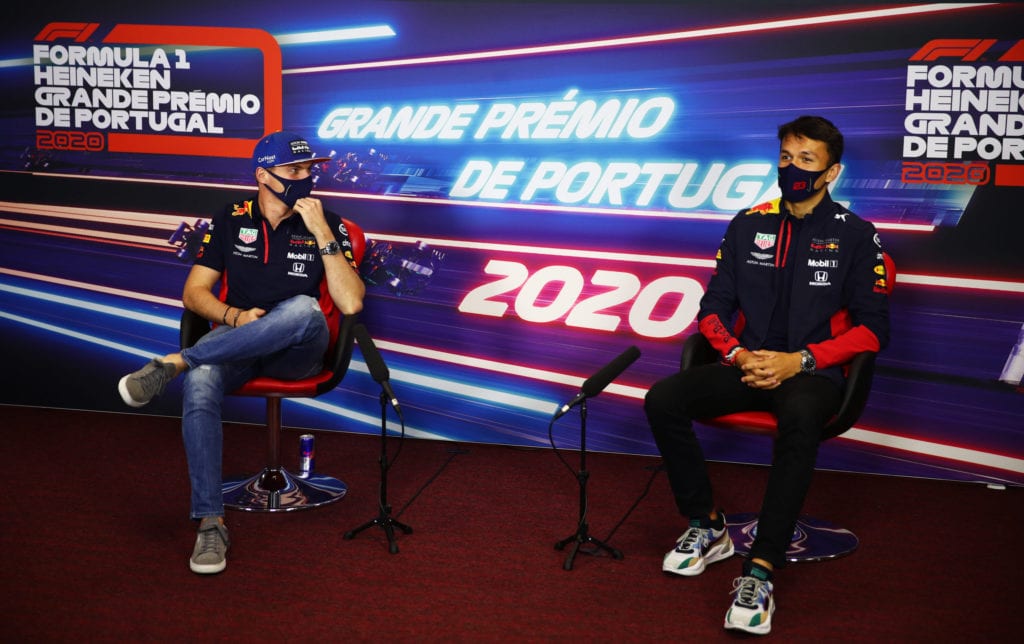 Verstappen and Albon in the FIA Press Conference © FIA and XPB Images