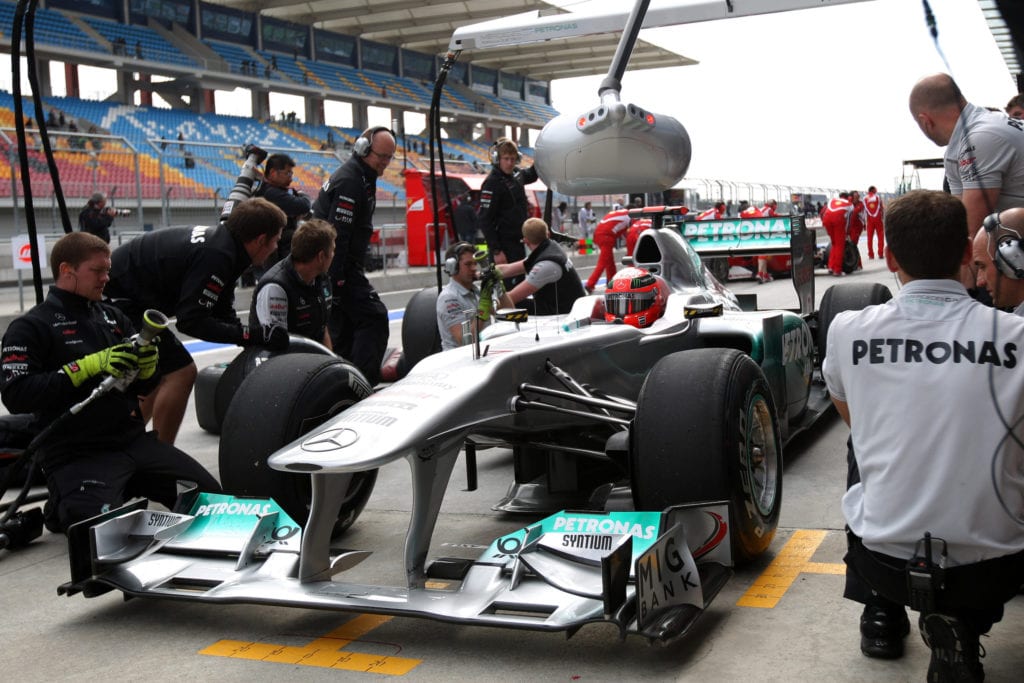 Michael Schumacher pulls into the pits at the 2011 Turkish Grand Prix © XPB Images