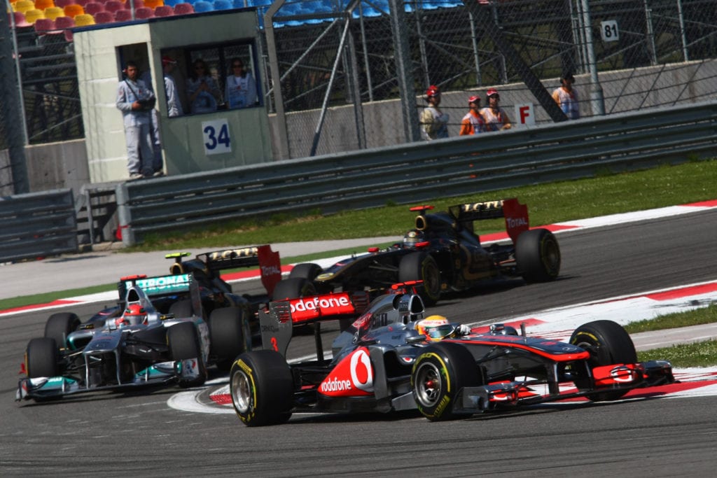 Lewis Hamilton leads Michael Schumacher at the 2011 Turkish Grand Prix © XPB Images