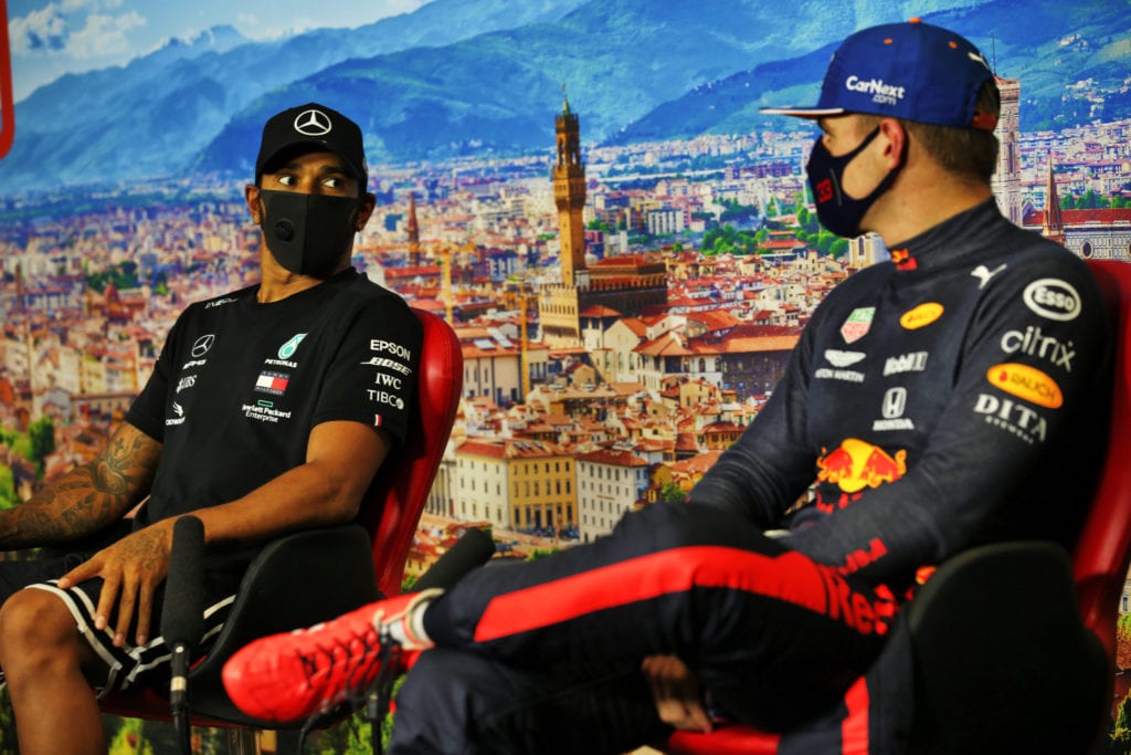 (L to R): Lewis Hamilton and Max Verstappen © XPB Images