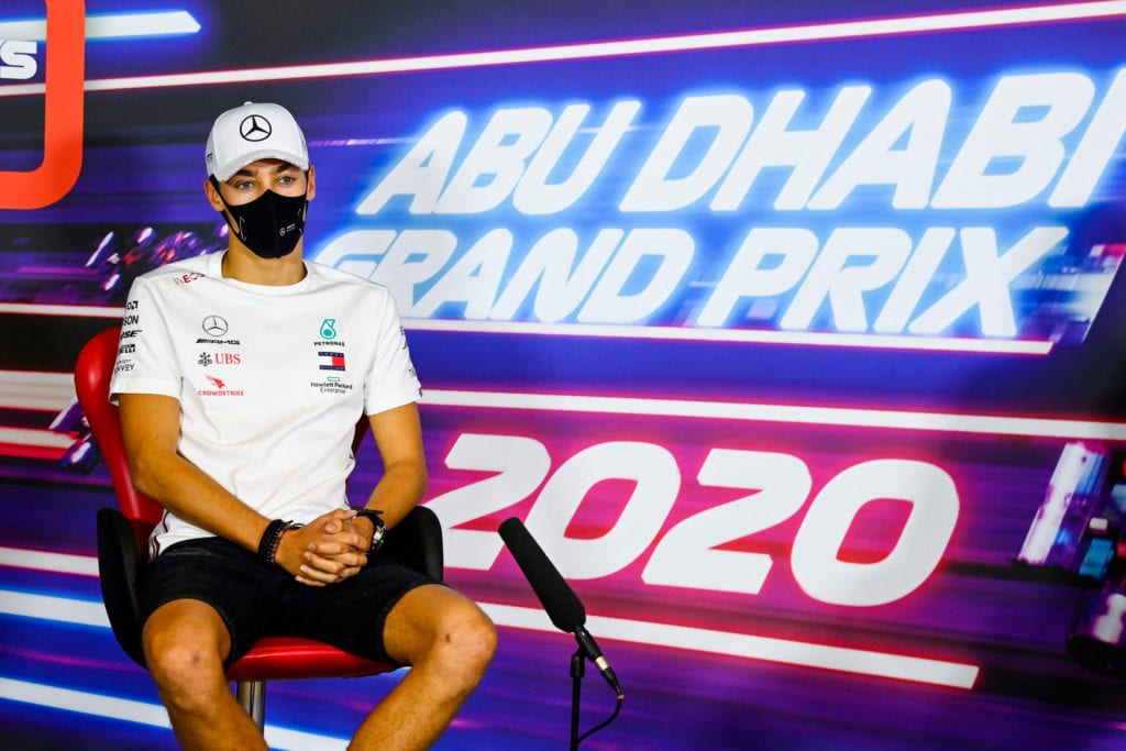 George Russell in the Abu Dhabi Press Conference. © XPB Images