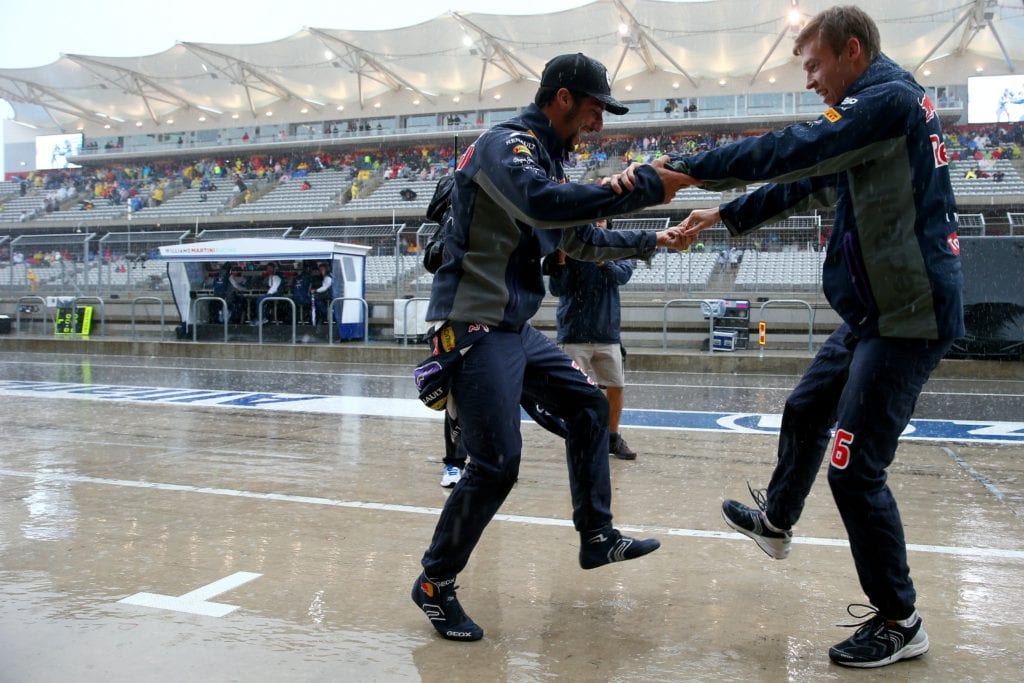 Daniel Ricciardo and Daniil Kvyat are understood to be in the running for the next series of Strictly Come Dancing with moves like this. © Red Bull Content Pool